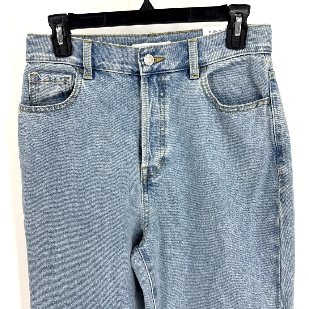 NWT PacSun Blue Straight Leg Button‎ Fly Jeans Size 27 High Rise Frayed Hem